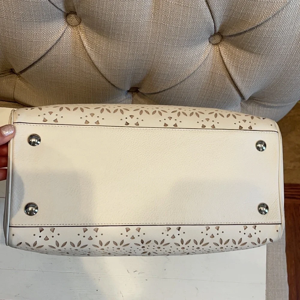 Coach Taylor Perforated Putty White Leather Satchel 12